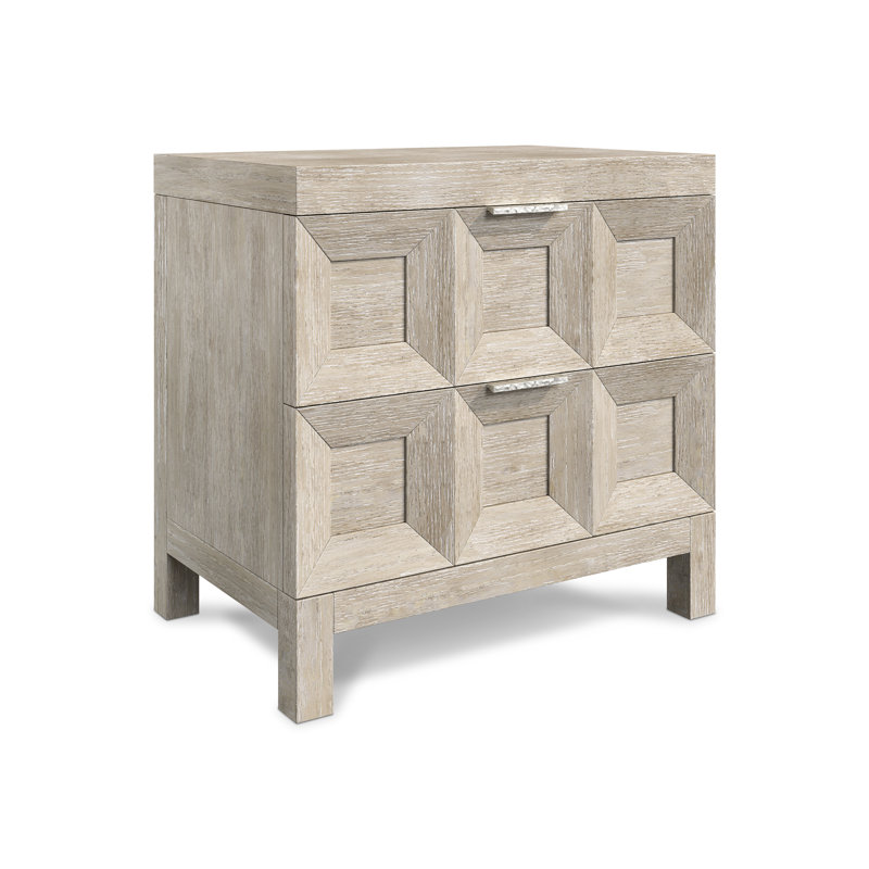 Beige Transitional 2-Drawer Nightstand with Geometric Design