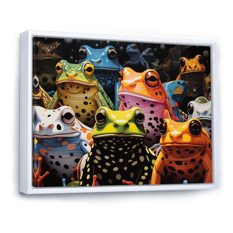 Multicolore grenouilles Pop Art, H 24 po x l 32 po x P 1 po, Cadre flottant blanc