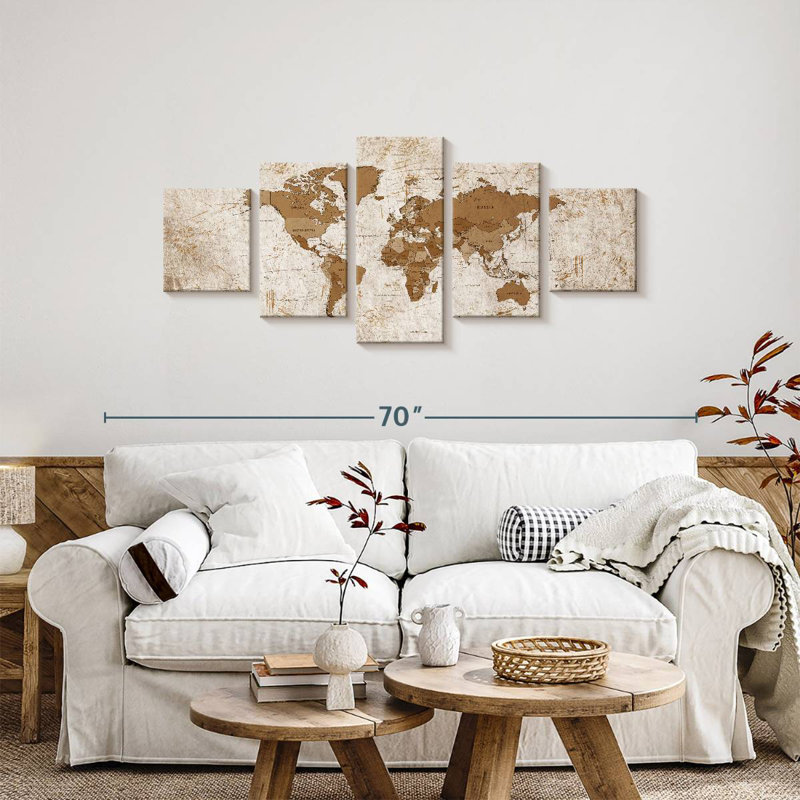Carte du monde vieilli (xix), H 24 po x l 55 po