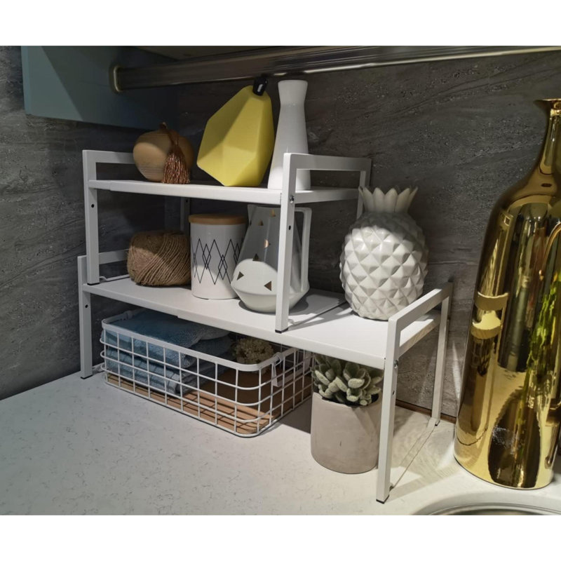 Organisateur de tablettes extensible avec rangement de comptoir de cuisine de 16 à 26 po de hauteur empilable, Blanc