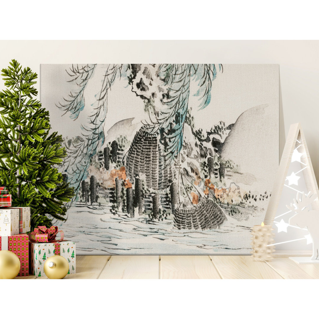 Traditional Japanese Willow Pond Canvas Print