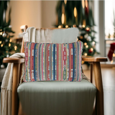 Lumbar Pillow Set Of 4, 16 X 23 Inch Striped Red Blue White Green Polyester