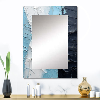 Minimalisme noir et bleu peint coin - miroir côtier, miroir mural bleu unique, impression d'art en métal