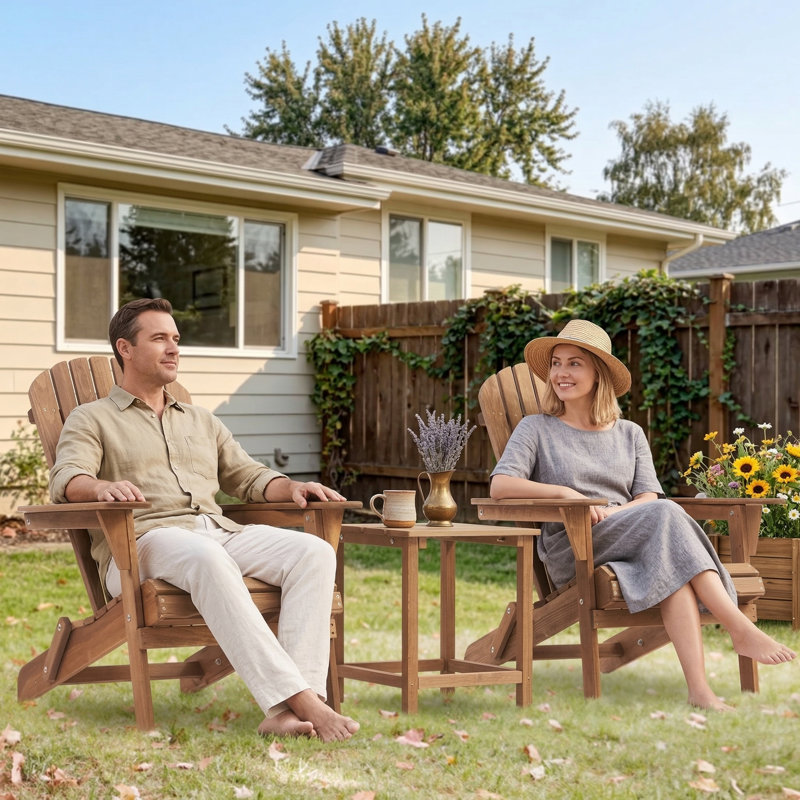 Set of Two Wooden Outdoor Folding Adirondack Lounge Chairs for Use in Gardens, Lawns, Backyards, Decks, Poolside Areas, and Fire Pits - Partially Assembled