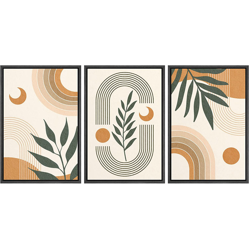 Mid Century Modern Boho, géométrique, croissant de lune, plantes tropicales, nature abstraite, Noir