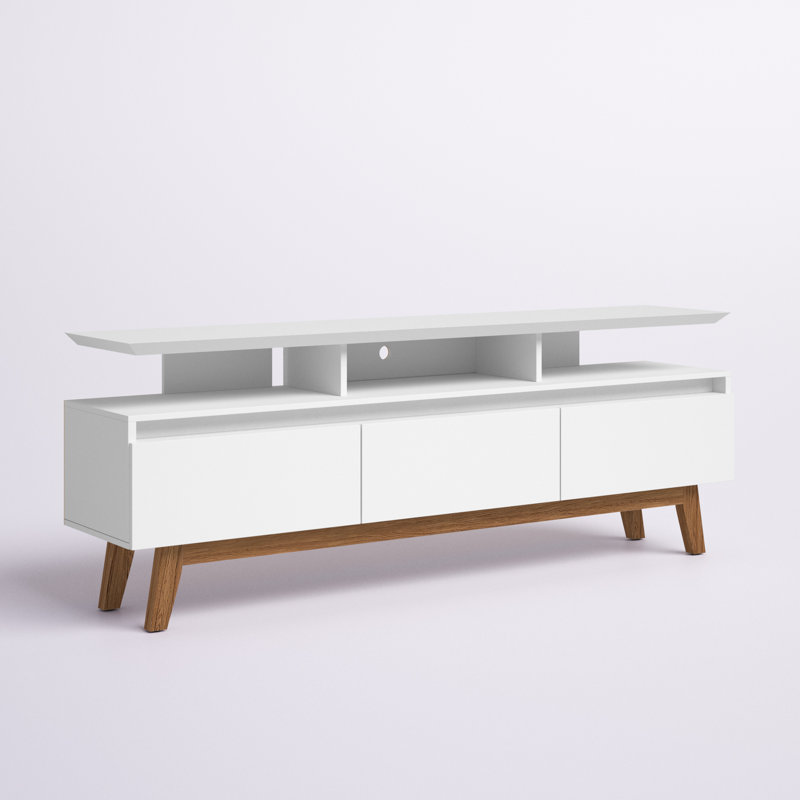 Meuble télé Yonkers 71 po Mid-Century, H 25,79 po x l 70,86 po x P 14,76 po, Blanc