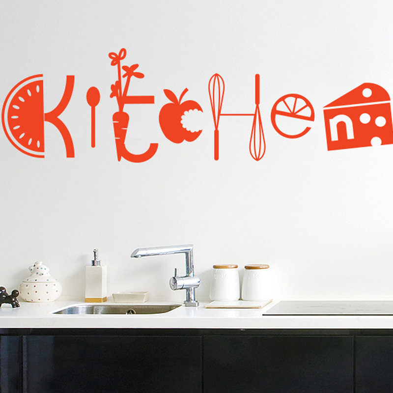 Assorted Kitchen Sign Wall Sticker, Medium, Orange