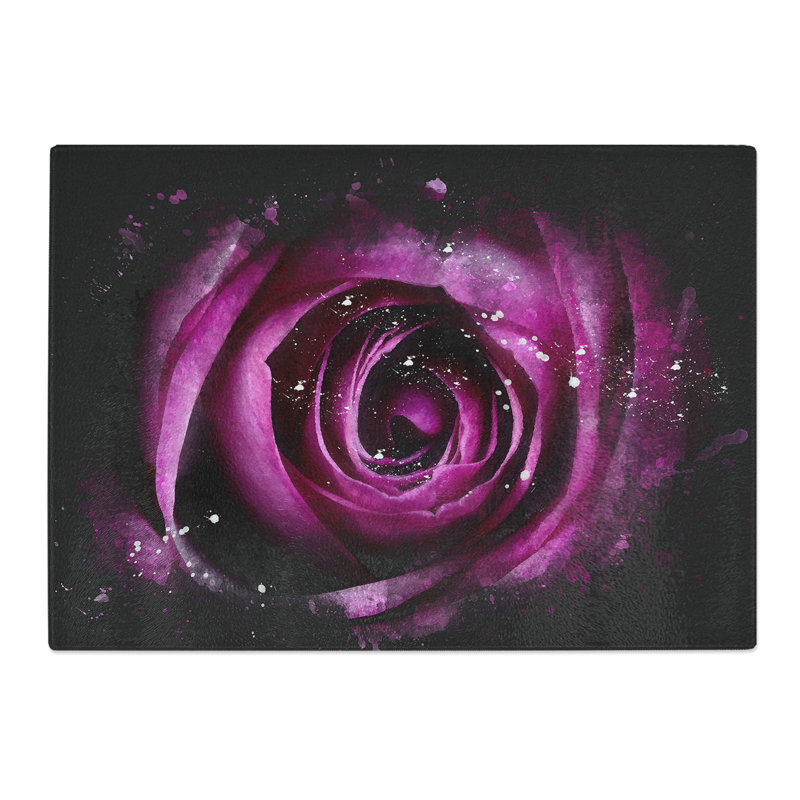 Tempered Glass Striking Purple Rose Chopping Board, 28.5 cm x 39 cm