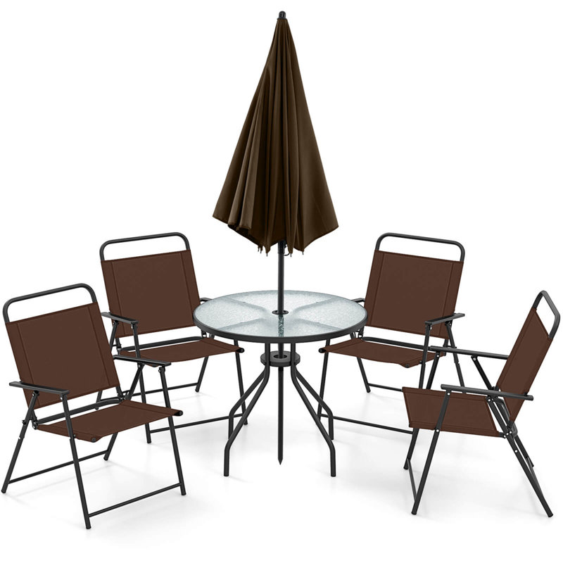 Patiojoy 6 Pcs Patio Dining Set With Tilt Umbrella