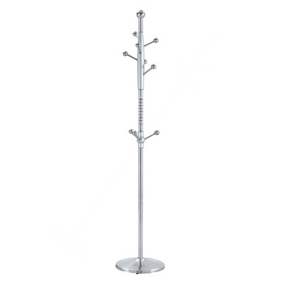 Cintre principal en acier inoxydable peint en aérosol, portemanteau moderne en acier inoxydable argenté, renfort en bois au niveau du support, conception surélevée de 72 pouces avec support amovible