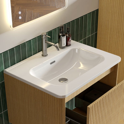 Integrated White Ceramic Basin, Drain Not Included ( Only Ceramic Sink, No Cabinet) 