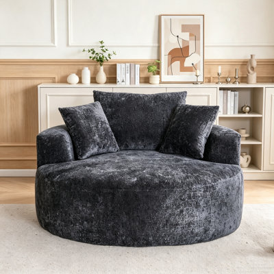 Oversized Swivel Barrel Chair, 55" Chenille Cloud Accent Chair with Round Deep Seat, 360° Rotating Lounge Armchair with 3 Pillows for Living Room, Bedroom & Apartment