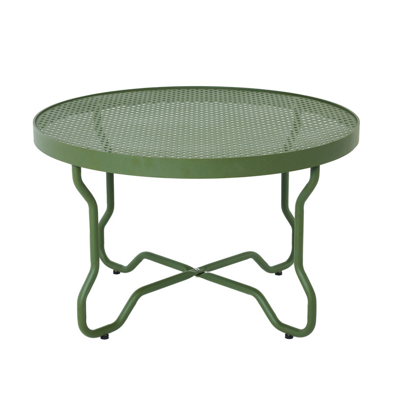 28'' W X 17.5'' H Indoor/ Outdoor Round Steel Coffee Side Table, Modern Patio Plant & Camping Table with Reinforced Tabletop Design