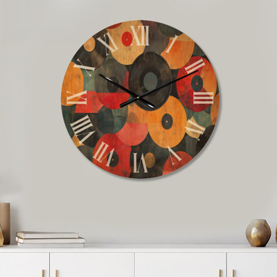 Grande horloge murale rétro en vinyle - cercles en vinyle rétro