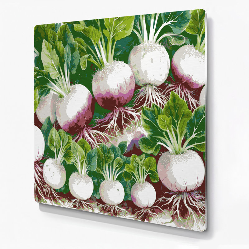 Art mural en métal vert légumes radis Daikon, H 8 po x l 8 po