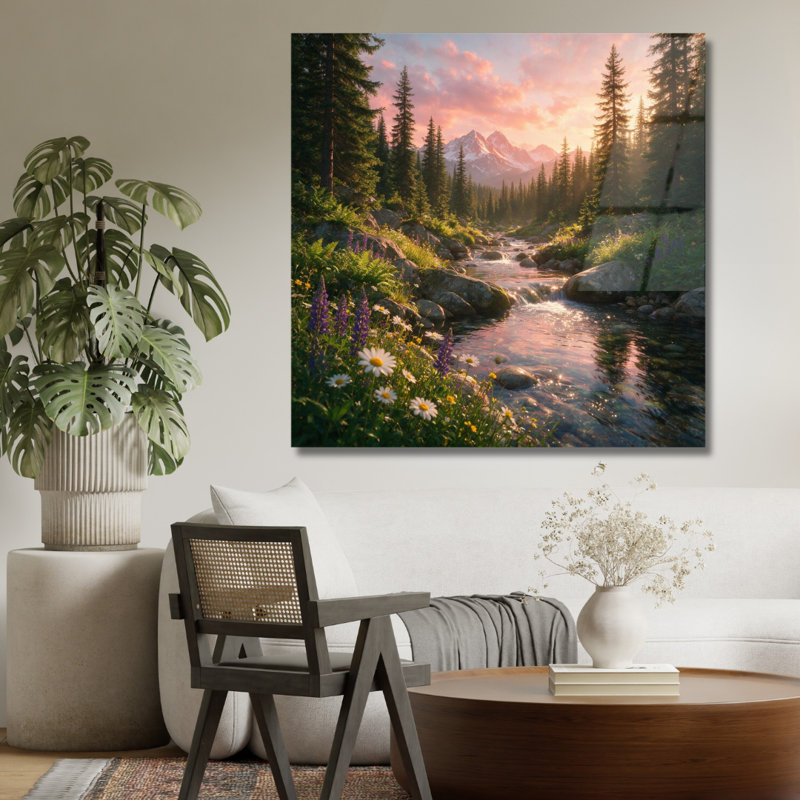Art mural en verre trempé Mountain Stream, H 20 po x l 20 po