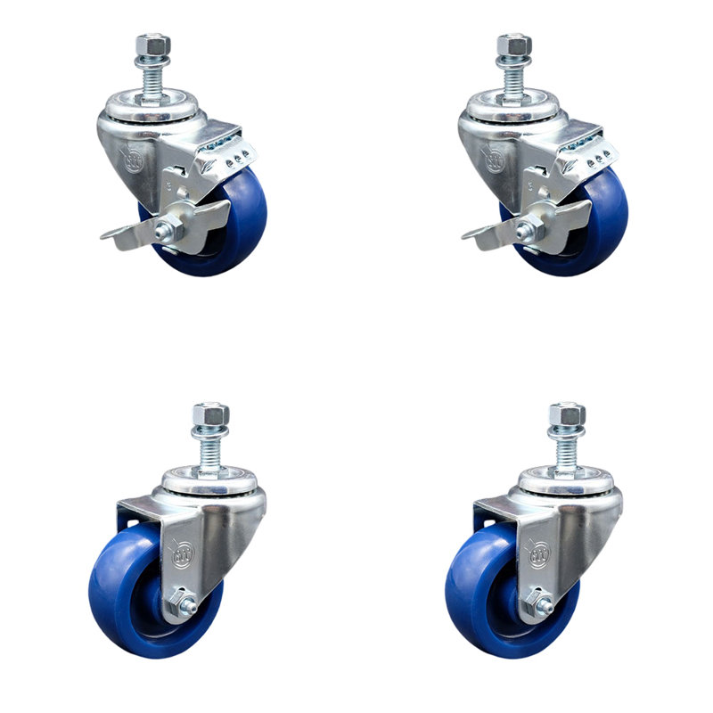 Ensemble de roulettes à tige filetée en polyuréthane 3 pouces pivotant ½ pouce 2 freins
