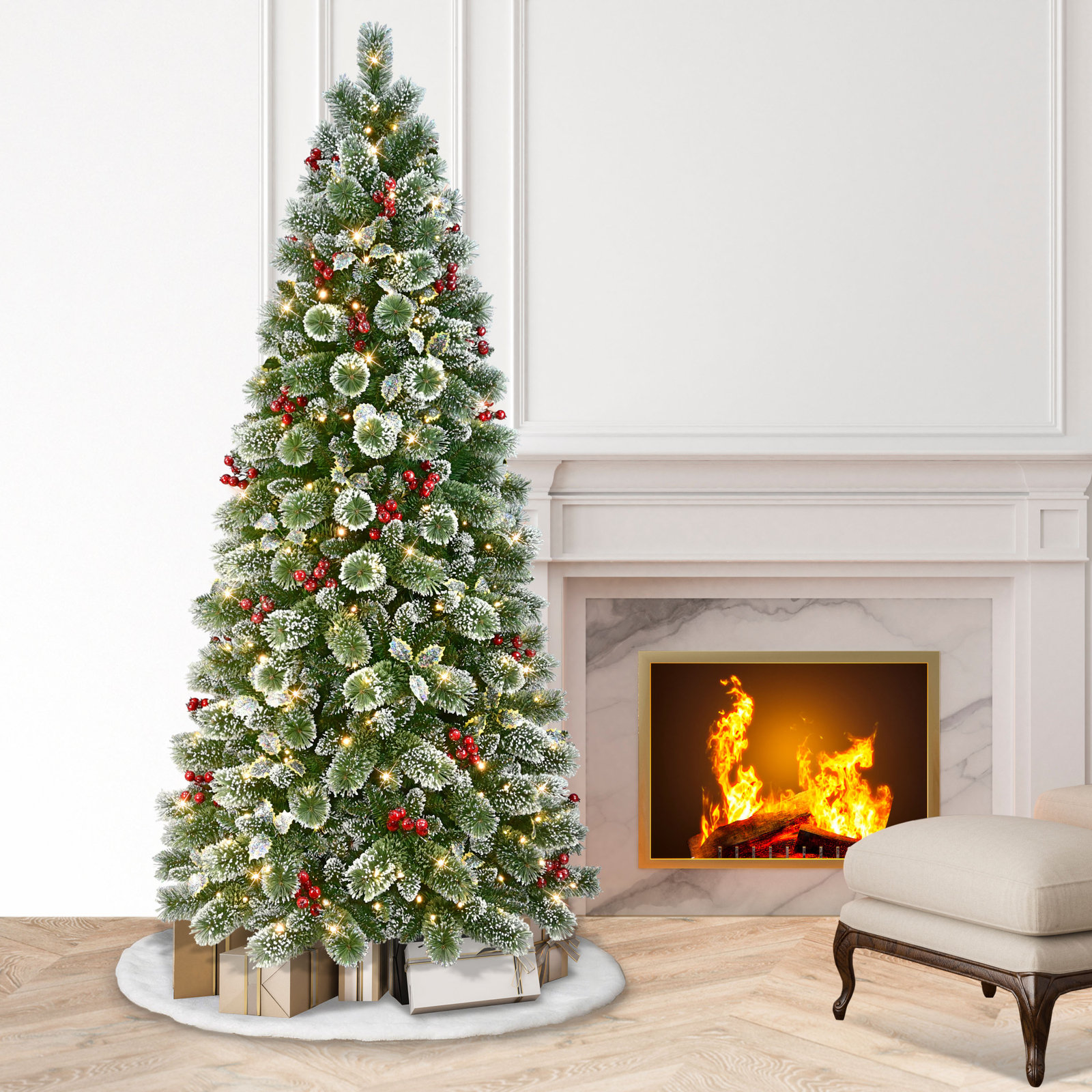Slim 7.5' Pre-Lit Pine Christmas Tree