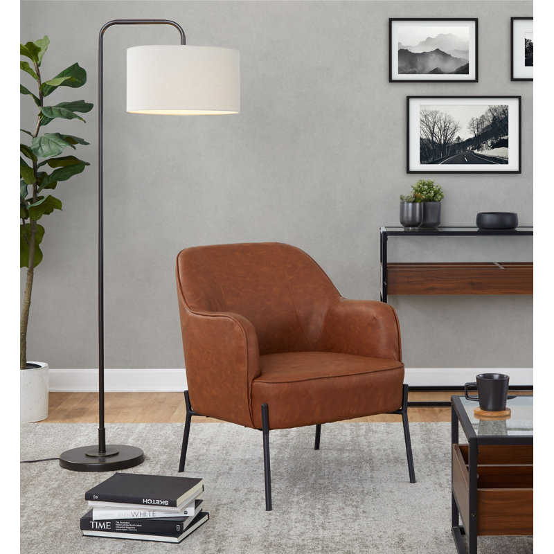 Fauteuil en polyester l 25,25 po Drene, Similicuir brun clair
