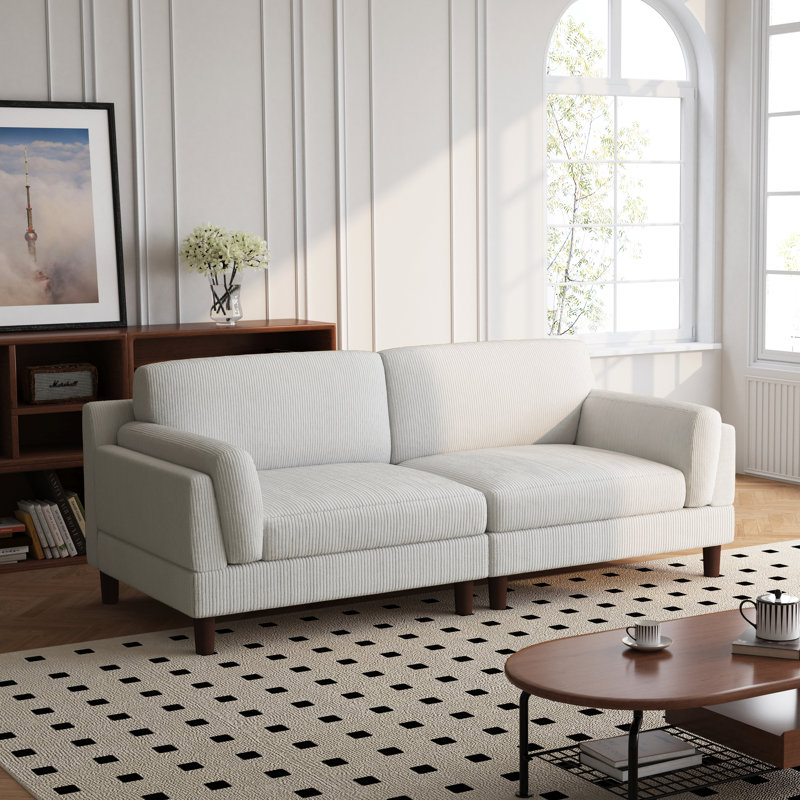Ainara 90.3'' Square Living Room Sofa, Beige Performance Corduroy
