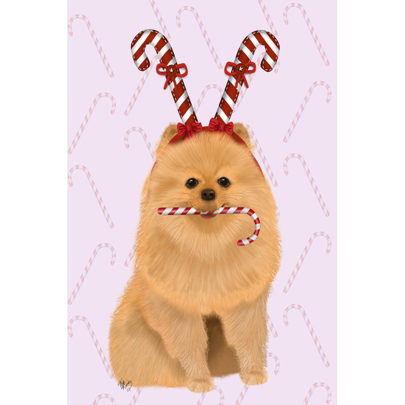 Pomeranian And Candy Canes by Fab Funky - Wrapped Canvas Print, 91cm H x 61cm W