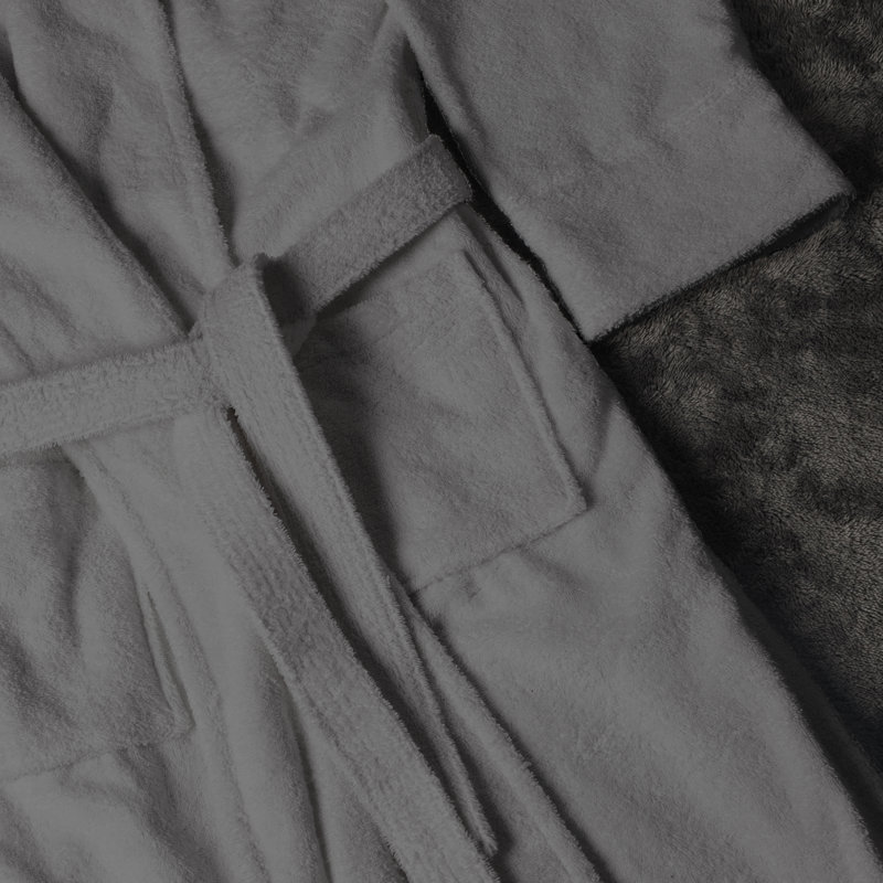 Peignoir mi-mollet 100% coton éponge avec poches, G / TG, Femmes gris / argent