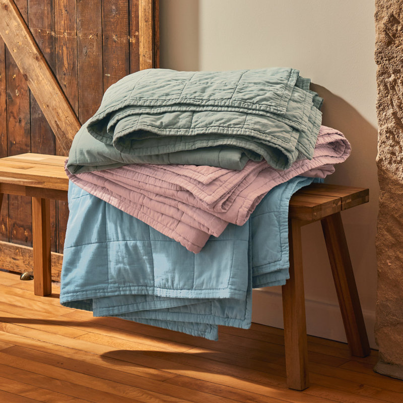 Laundered Cotton Throw Blanket, Pink