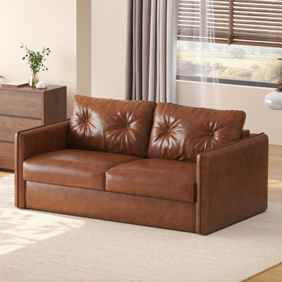 63" Faux Leather Loveseat Sleeper Sofa with Pull-Out Bed & Mattress