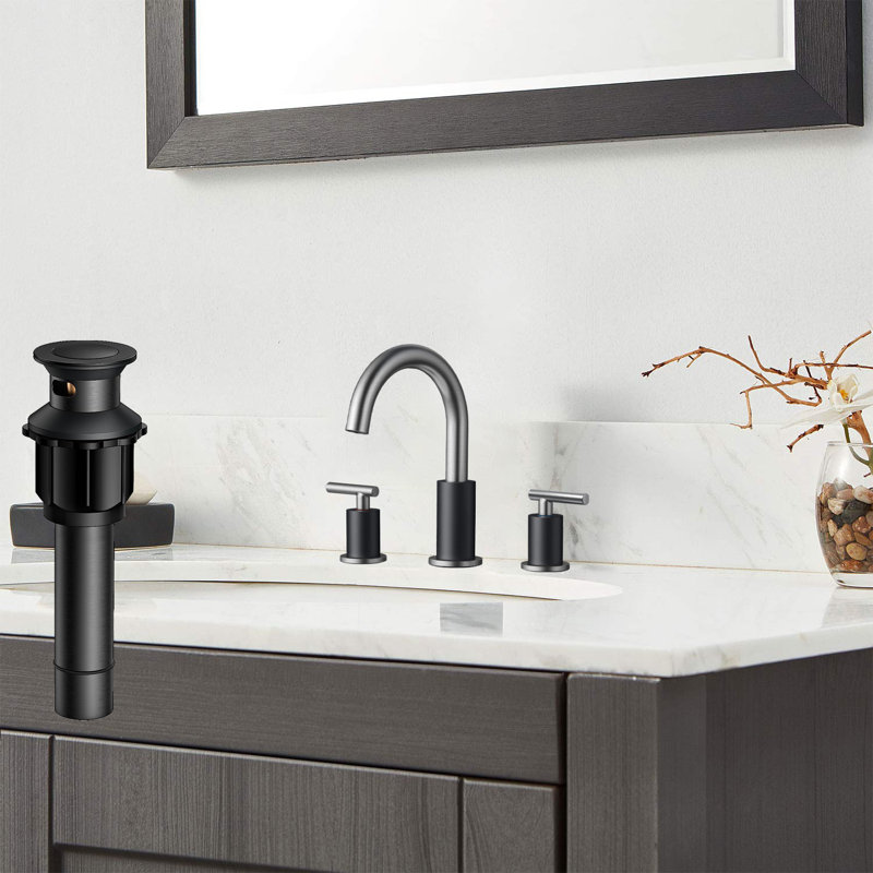 8-Inch Widespread Bathroom Faucet With Dual Handles, Metal Pop-Up Drain & 24" Supplies, Brushed Nickel/Matte Black