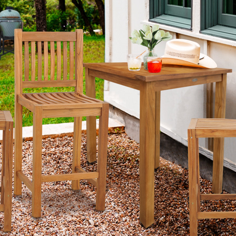 Elzas Outdoor Teak Bar Stool, 30"