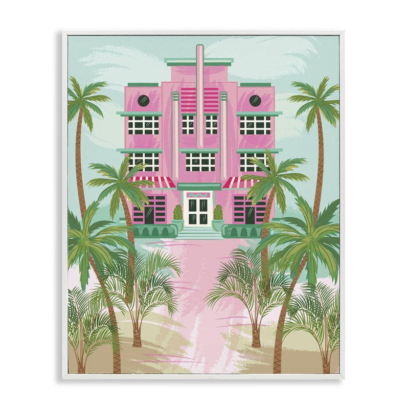  Tropical Palm Hotel Giclee Art by Lisa Perry Whitebutton, H 30 po x l 24 po, Estampe numérique encadrée blanc bord de mer