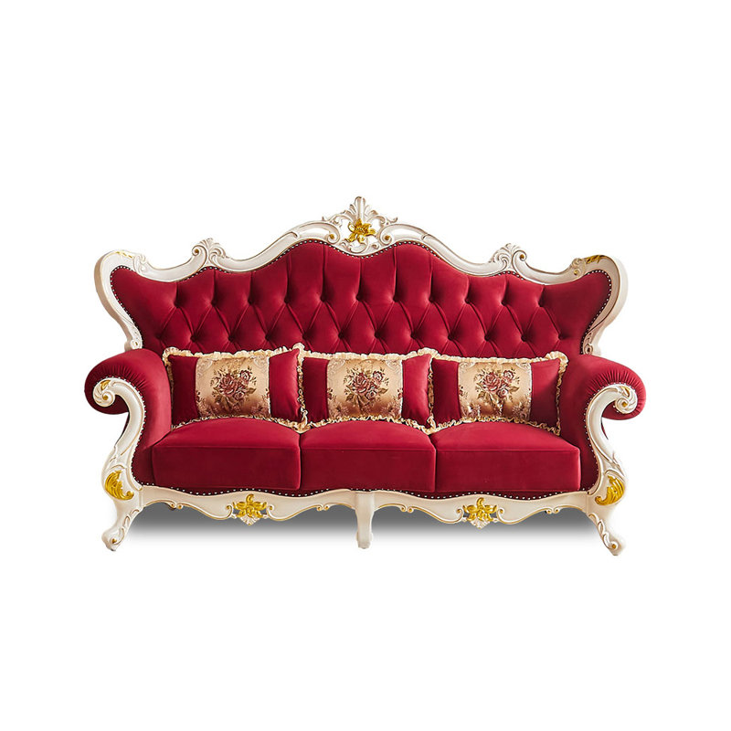 European Style Solid Wood Carved Sofa Upholstered 84.6'' Sofa
