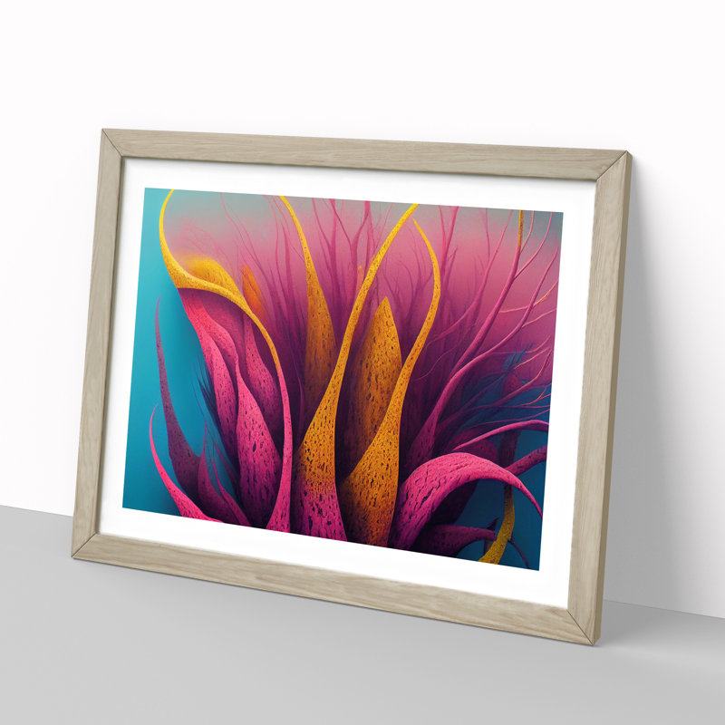 XH1022-6078X Modern Coral Reef Abstract - Single Picture Frame Print, Oak, 46cm H x 64cm W x 2cm D