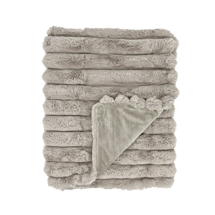 Trinity 2 Pieces Ribbed Stripe Faux Fur Plush Decorative Throw