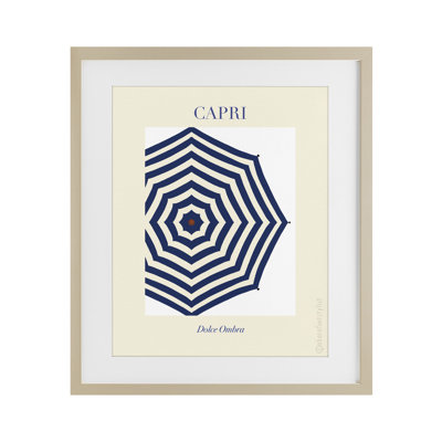 «Capri Striped Umbrella», reproduction encadrée sous verre, design par A Barefoot Stylist