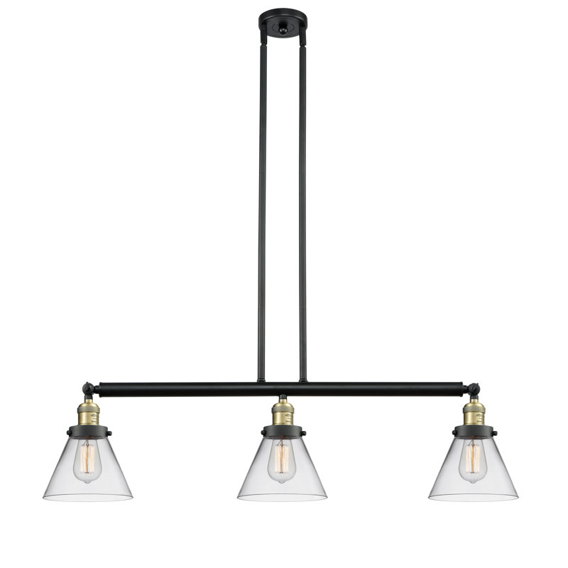 Luminaire suspendu pour îlot 3 lumières Cone, Laiton antique noir, Clair