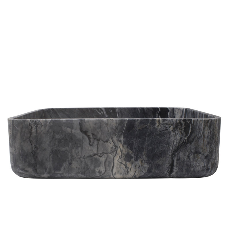 Lavabo de salle de bain vasque rectangulaire Maxton Stone, Marbre lunaire traité au jet de sable