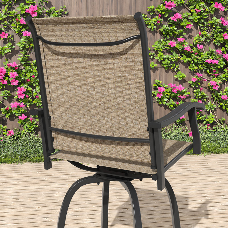 3 Pieces Patio Bar Set with Square Bar Table and 2 Textilene Swivel Bar Chairs