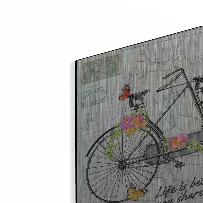 «Vélo rétro avec carte B» par Jean Plout, art mural en métal, H 12 po x l 16 po