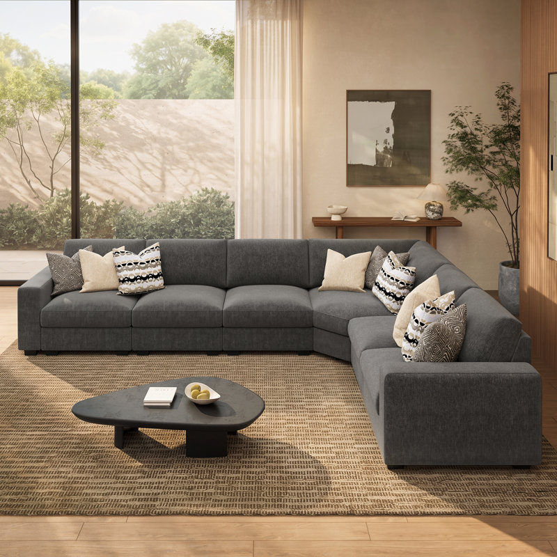 Canapé modulaire moderne en L, Gris chenille, H 35,4 po x l 128,1 po x P 100,5 po