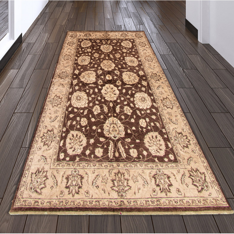 Tapis décoratif en laine noué à la main de conception unique 6 pi x 9 pi Diamante Ivoire brun foncé