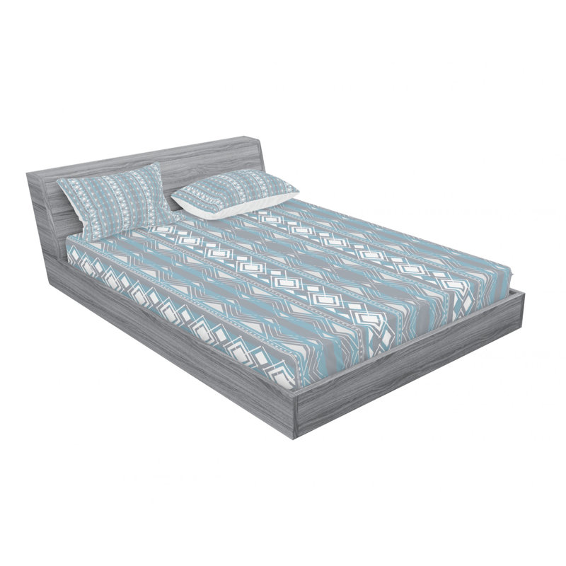 Microfiber Geometric Sheet Set, Queen Sheet Set with Fitted Sheet