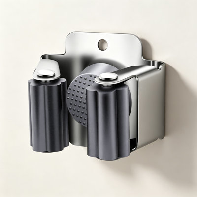 Wall Mount Broom And Mop Holder, Stainless Steel Tool Storage Organizer With Rubber Rollers For Kitchen, Bathroom, Garage, And Home