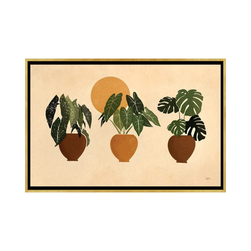 « Houseplants II » par Bria Nicole-impression d’art graphique, H 26 po x l 40 po x 1,5 po, Toile encadrée d'or, Pas de tapis