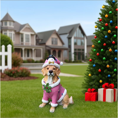 Statue de Noël Golden Retriever, figurine de chien des Fêtes en tenue de père Noël