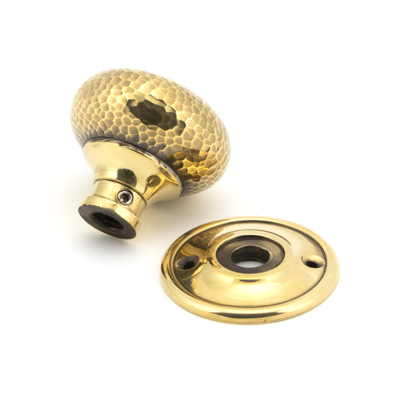Hammered Mushroom Mortice/Rim Knob Set, Aged Brass