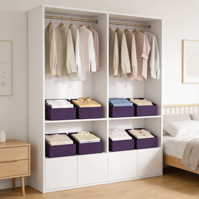 Ensemble de 6 bacs de rangement en tissu, paniers pliables de rangement pour garde-robe avec conception trapézoïdale pour tablettes, cubes de rangement pliables robustes pour les vêtements, les jouets, les livres et l'organisation à la maison