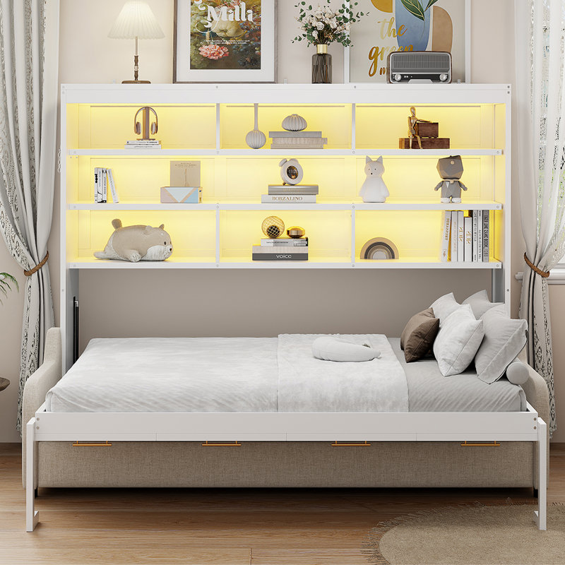Ensemble de lit escamotable Hideaway avec canapé, tablettes de rangement intégrées et éclairage DEL, Grand