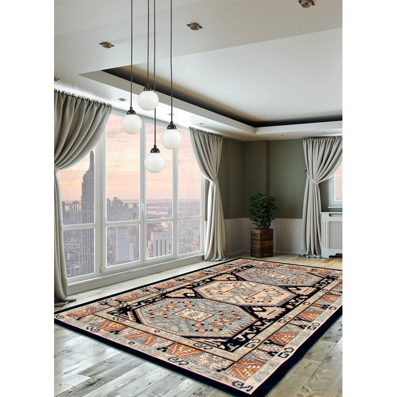 Tapis oriental bleu marine / bleu clair Agena, Rectangle 7 pi 10 po x 10 pi 2 po