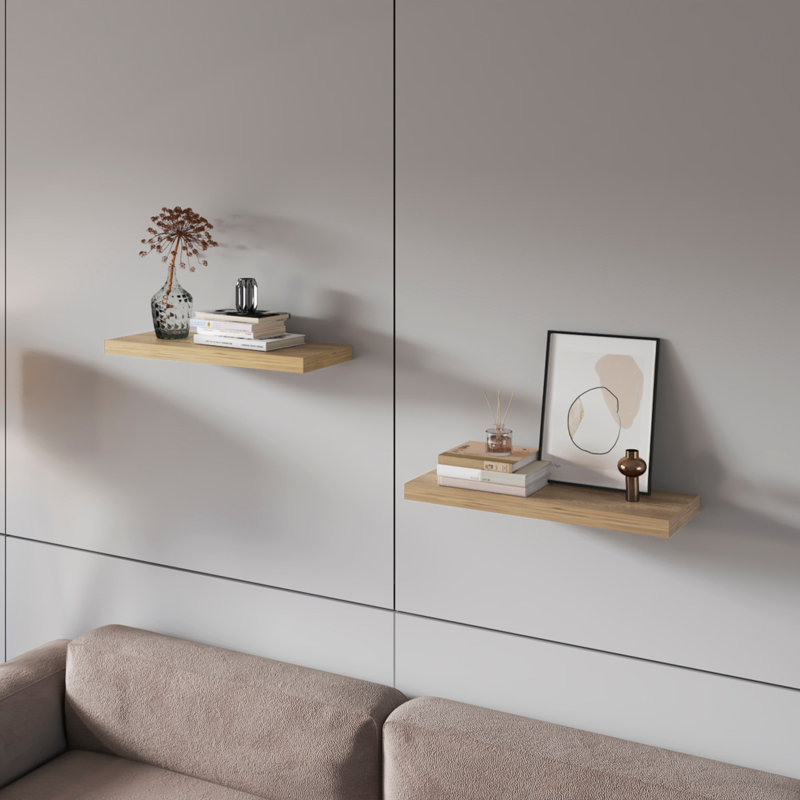 Iva Floating Shelf in Melamine x2,Smokey Oak, 1.5" H x 31.5" W x 9.8" D, Brown Wood